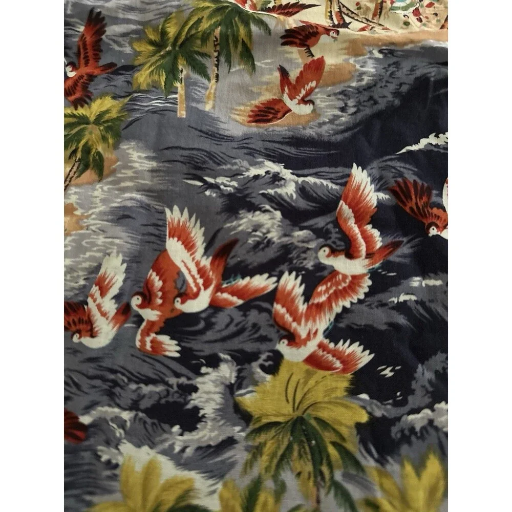 vintage hawaiin pillow case palms birds tropical print people coast ocean pri
